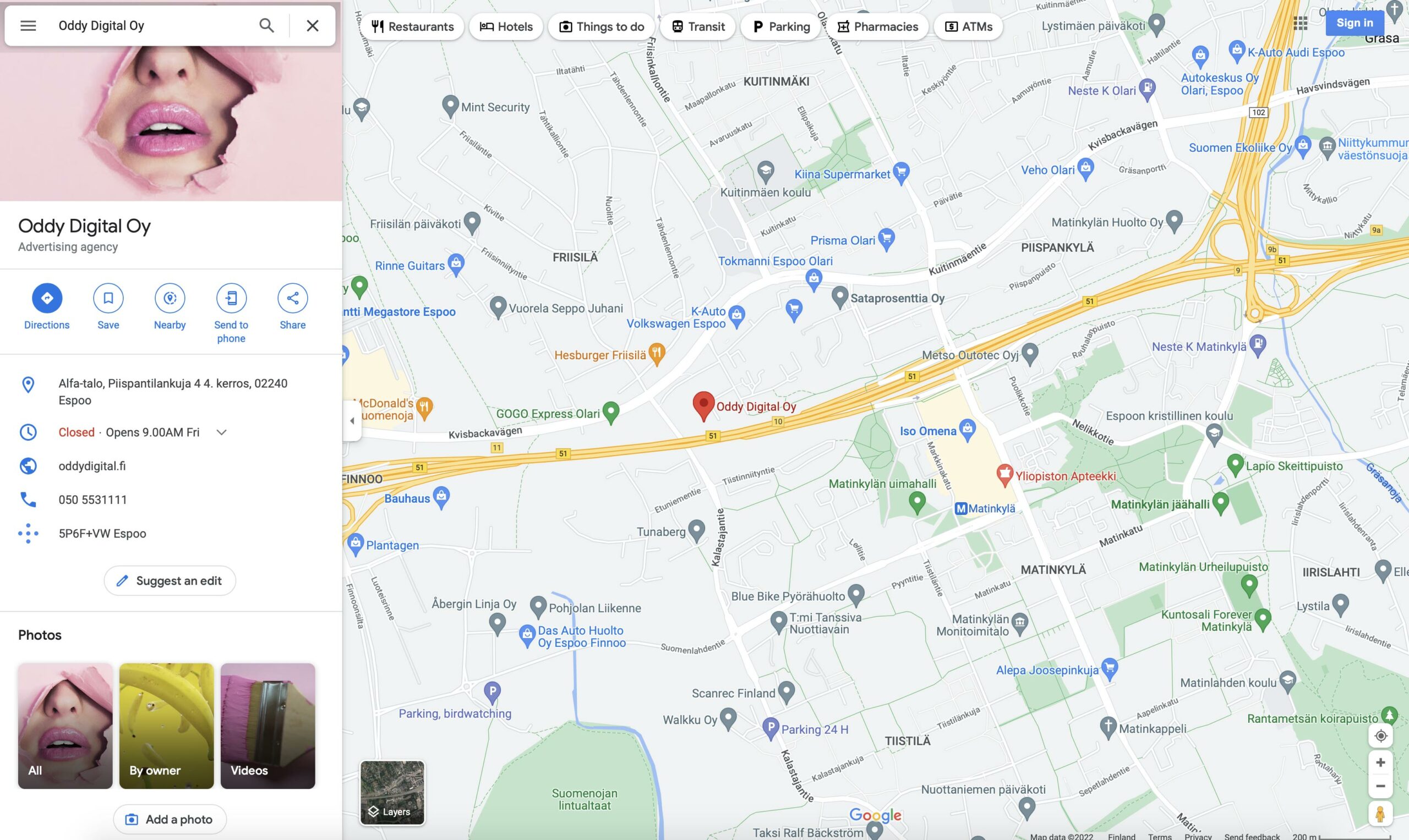 Google yritysprofiili Mapsissa
