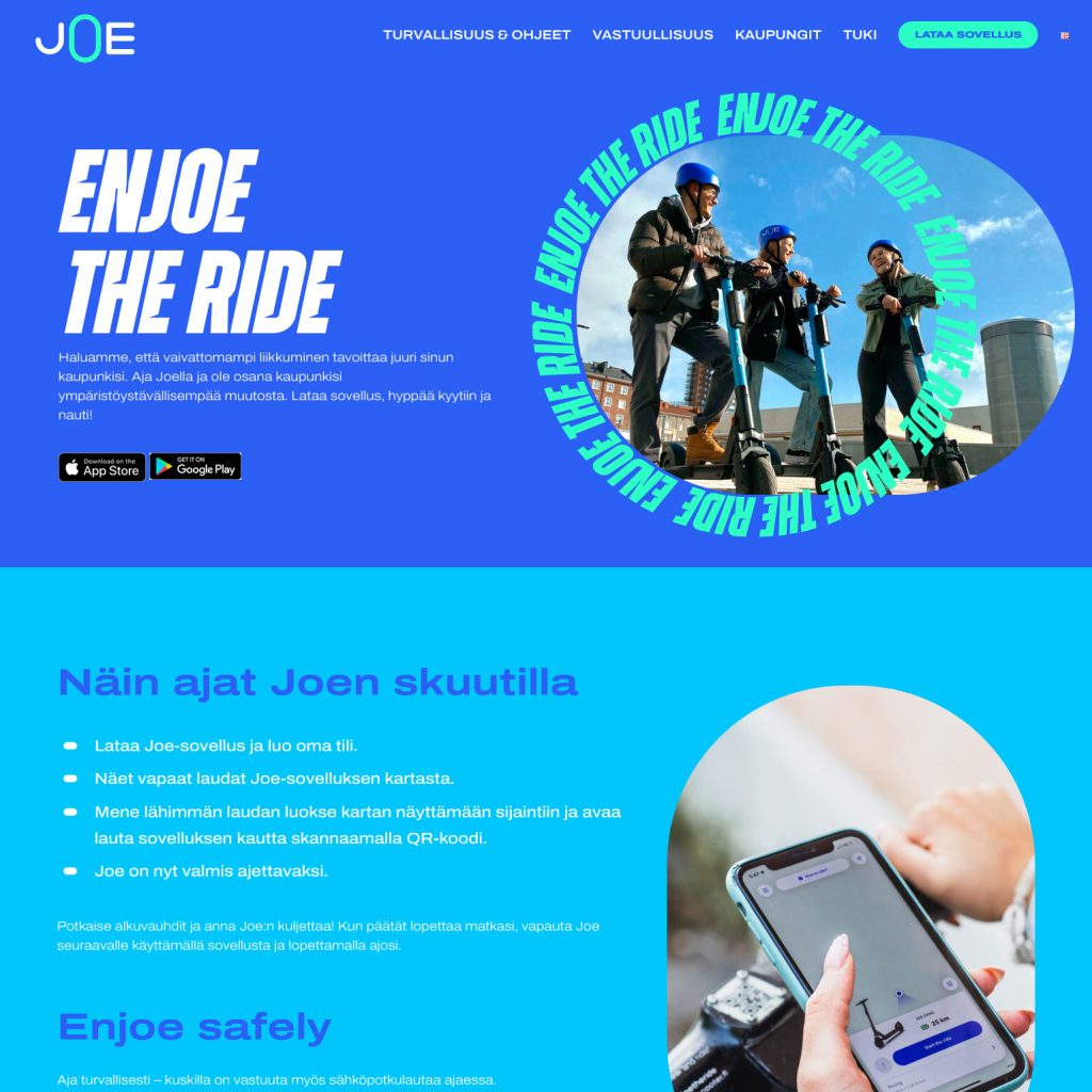 Kuvakaappaus Joescooterin verkkosivuista