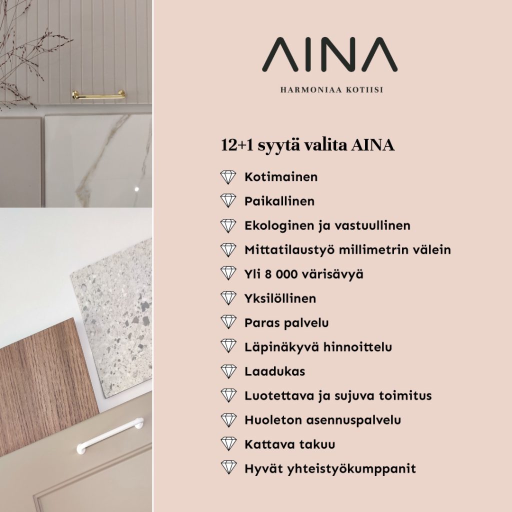 Huoneentaulu AINA-keittiöille (neliöversio)